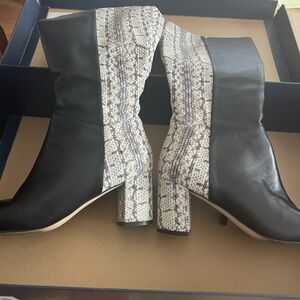 Cole Haan Black and Gray TallHeeled Boots with Textured Platform and Zipper